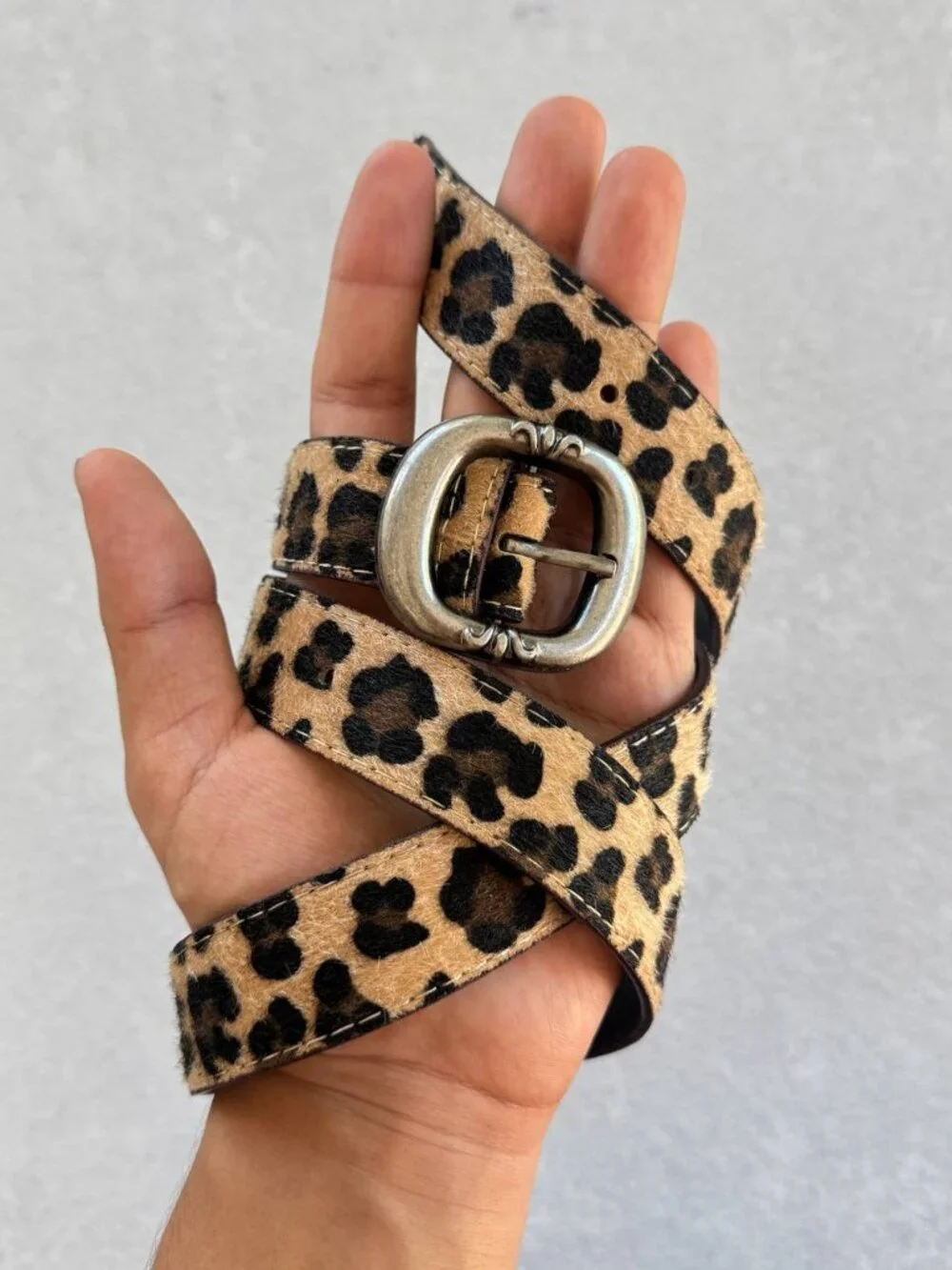 Leopard Print Hair-On Texture Statement Belt